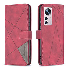 Custodia Portafoglio In Pelle Cover con Supporto B12F per Xiaomi Mi 12 5G Rosso