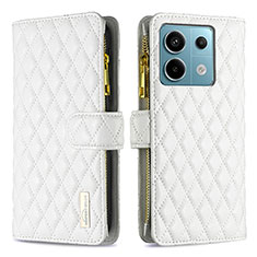 Custodia Portafoglio In Pelle Cover con Supporto B12F per Xiaomi Redmi Note 13 Pro 5G Bianco