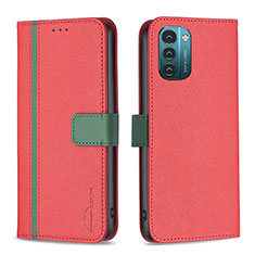 Custodia Portafoglio In Pelle Cover con Supporto B13F per Nokia G21 Rosso