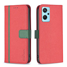 Custodia Portafoglio In Pelle Cover con Supporto B13F per Oppo A96 4G Rosso