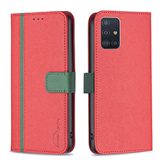 Custodia Portafoglio In Pelle Cover con Supporto B13F per Samsung Galaxy A51 5G Rosso