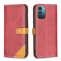 Custodia Portafoglio In Pelle Cover con Supporto B14F per Nokia G21 Rosso