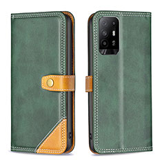 Custodia Portafoglio In Pelle Cover con Supporto B14F per Oppo F19 Pro+ Plus 5G Verde