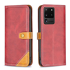 Custodia Portafoglio In Pelle Cover con Supporto B14F per Samsung Galaxy S20 Ultra 5G Rosso