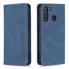 Custodia Portafoglio In Pelle Cover con Supporto B15F per Samsung Galaxy A21 Blu
