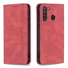 Custodia Portafoglio In Pelle Cover con Supporto B15F per Samsung Galaxy A21 Rosso