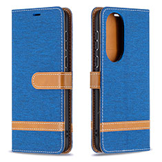 Custodia Portafoglio In Pelle Cover con Supporto B16F per Huawei P50 Pro Blu Notte