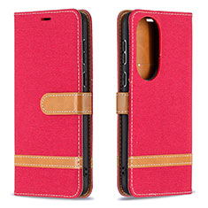 Custodia Portafoglio In Pelle Cover con Supporto B16F per Huawei P50 Pro Rosso