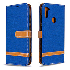 Custodia Portafoglio In Pelle Cover con Supporto B16F per Samsung Galaxy A11 Blu