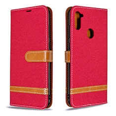 Custodia Portafoglio In Pelle Cover con Supporto B16F per Samsung Galaxy A11 Rosso