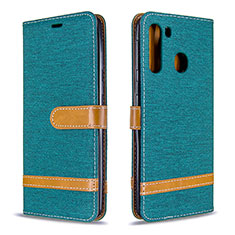 Custodia Portafoglio In Pelle Cover con Supporto B16F per Samsung Galaxy A21 Verde