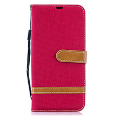 Custodia Portafoglio In Pelle Cover con Supporto B16F per Samsung Galaxy A50 Rosso