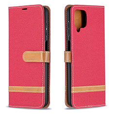 Custodia Portafoglio In Pelle Cover con Supporto B16F per Samsung Galaxy F12 Rosso