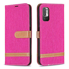 Custodia Portafoglio In Pelle Cover con Supporto B16F per Xiaomi POCO M3 Pro 5G Rosa Caldo