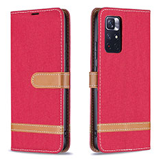 Custodia Portafoglio In Pelle Cover con Supporto B16F per Xiaomi Poco M4 Pro 5G Rosso