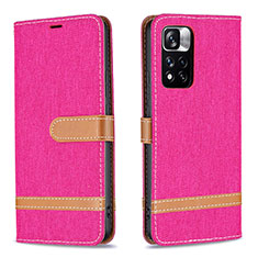 Custodia Portafoglio In Pelle Cover con Supporto B16F per Xiaomi Poco X4 NFC Rosa Caldo