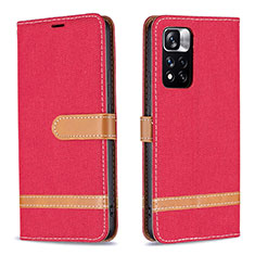 Custodia Portafoglio In Pelle Cover con Supporto B16F per Xiaomi Redmi Note 11 Pro+ Plus 5G Rosso