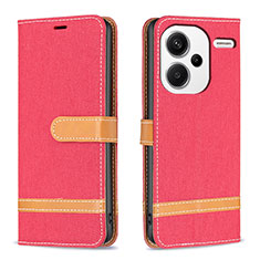 Custodia Portafoglio In Pelle Cover con Supporto B16F per Xiaomi Redmi Note 13 Pro+ Plus 5G Rosso