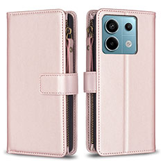 Custodia Portafoglio In Pelle Cover con Supporto B17F per Xiaomi Redmi Note 13 Pro 5G Oro Rosa