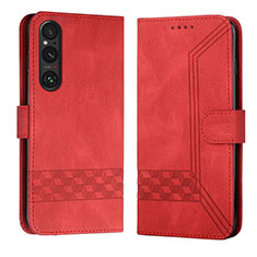 Custodia Portafoglio In Pelle Cover con Supporto B21F per Sony Xperia 1 V Rosso