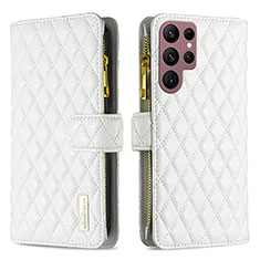 Custodia Portafoglio In Pelle Cover con Supporto BF1 per Samsung Galaxy S22 Ultra 5G Bianco