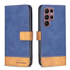 Custodia Portafoglio In Pelle Cover con Supporto BF2 per Samsung Galaxy S22 Ultra 5G Blu