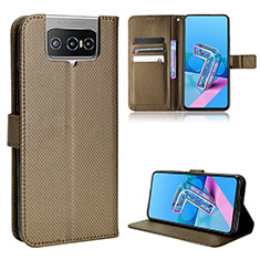 Custodia Portafoglio In Pelle Cover con Supporto BY1 per Asus Zenfone 7 ZS670KS Marrone