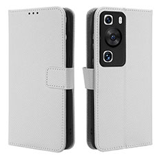 Custodia Portafoglio In Pelle Cover con Supporto BY1 per Huawei P60 Bianco