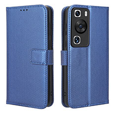 Custodia Portafoglio In Pelle Cover con Supporto BY1 per Huawei P60 Blu