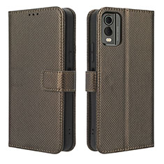 Custodia Portafoglio In Pelle Cover con Supporto BY1 per Nokia C210 Marrone