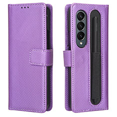 Custodia Portafoglio In Pelle Cover con Supporto BY1 per Samsung Galaxy Z Fold3 5G Viola