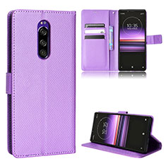 Custodia Portafoglio In Pelle Cover con Supporto BY1 per Sony Xperia 1 Viola