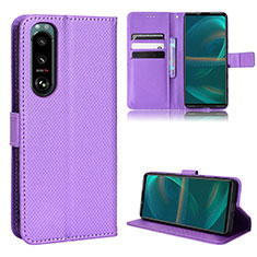 Custodia Portafoglio In Pelle Cover con Supporto BY1 per Sony Xperia 5 III SO-53B Viola