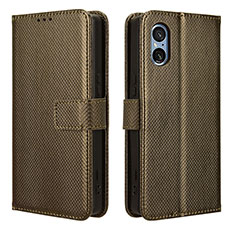 Custodia Portafoglio In Pelle Cover con Supporto BY1 per Sony Xperia 5 V Marrone