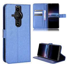 Custodia Portafoglio In Pelle Cover con Supporto BY1 per Sony Xperia PRO-I Blu