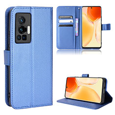 Custodia Portafoglio In Pelle Cover con Supporto BY1 per Vivo X70 Pro 5G Blu