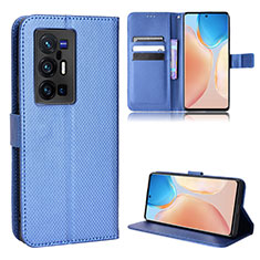 Custodia Portafoglio In Pelle Cover con Supporto BY1 per Vivo X70 Pro+ Plus 5G Blu