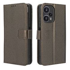 Custodia Portafoglio In Pelle Cover con Supporto BY1 per Xiaomi Poco F5 5G Marrone