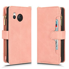 Custodia Portafoglio In Pelle Cover con Supporto BY2 per Sharp Aquos R8 Oro Rosa