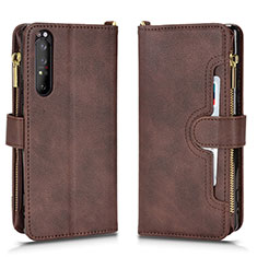 Custodia Portafoglio In Pelle Cover con Supporto BY2 per Sony Xperia 1 II Marrone