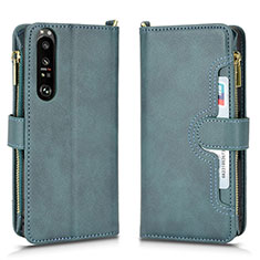 Custodia Portafoglio In Pelle Cover con Supporto BY2 per Sony Xperia 1 III Verde