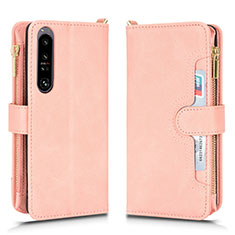 Custodia Portafoglio In Pelle Cover con Supporto BY2 per Sony Xperia 1 IV Oro Rosa