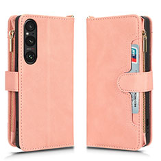Custodia Portafoglio In Pelle Cover con Supporto BY2 per Sony Xperia 1 V Oro Rosa