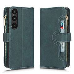 Custodia Portafoglio In Pelle Cover con Supporto BY2 per Sony Xperia 1 V Verde
