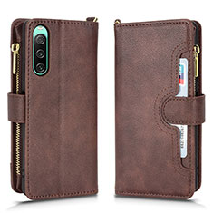 Custodia Portafoglio In Pelle Cover con Supporto BY2 per Sony Xperia 10 V Marrone