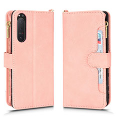 Custodia Portafoglio In Pelle Cover con Supporto BY2 per Sony Xperia 5 II Oro Rosa