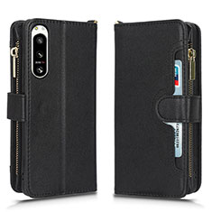 Custodia Portafoglio In Pelle Cover con Supporto BY2 per Sony Xperia 5 IV Nero