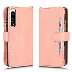 Custodia Portafoglio In Pelle Cover con Supporto BY2 per Sony Xperia 5 IV Oro Rosa