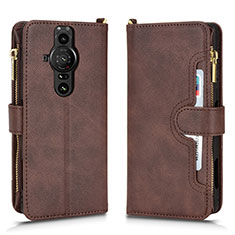 Custodia Portafoglio In Pelle Cover con Supporto BY2 per Sony Xperia PRO-I Marrone