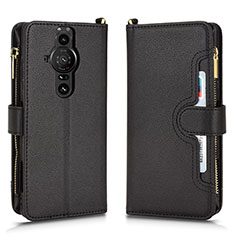 Custodia Portafoglio In Pelle Cover con Supporto BY2 per Sony Xperia PRO-I Nero